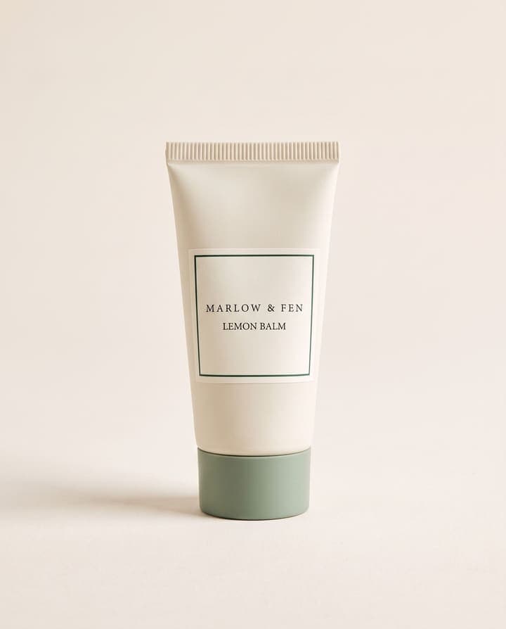 Lemon Balm Hand Cream in Marlow & Fen packaging on a cream background